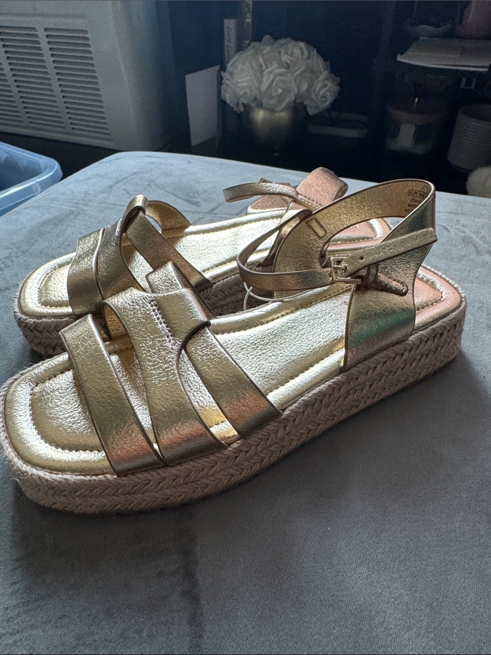Girls Gold Strappy Espadrille Sandals - Picture 2 of 4